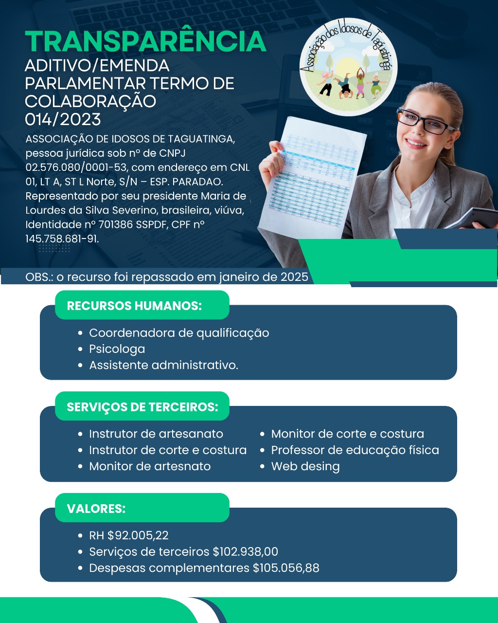 Foto contendo dados do valor total das transparencia do ano